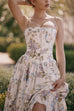 Karleedress Spaghetti Strap Floral Print Bustier A-line Maxi Dress