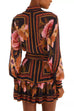 Long Sleeves Button Up Tie Waist Fioral Print Ruffle Mini Shirt Dress