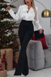 Karleedress V Neck Long Sleeves Flower Detail Satin Shirt