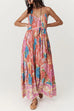 Karleedress V Neck Spaghetti Strap Backless Floral Print Maxi Vacation Dress