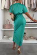 Karleedress V Neck Twist Front Waisted Satin Midi Dress