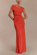 Short Sleeve Cut Out Backless Gold Flower Detail Maxi Dress