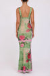 Karleedress V Neck Sleeveless Rose Print Bodycon Maxi Dress