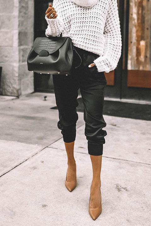 Karleedress High Waist Pocketed Satin Joggers