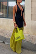 Karleedress Halter Open Back Cut Out Slit Ruffle Maxi Dress