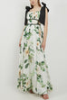 Bow Shoulder Strappy Floral Print Swing Maxi Dress