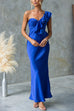 Ruffle One Shoulder Satin Maxi Party Dress