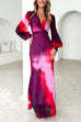 V Neck Puff Long Sleeves Tie Dye Maxi Dress