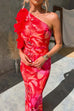 Karleedress Ruffle One Shoulder Floral Print Bodycon Maxi Dress