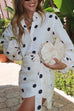 Karleedress Polka Dot Balloon Long Sleeves Shirt and Tie Waist Wrap Mini Skirt Set
