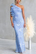 Ruffle One Shoulder Floral Bodycon Maxi Dress