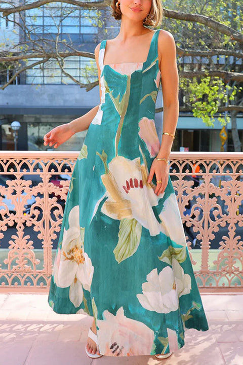 Karleedress Square Neck Floral Print Maxi Cami Dress