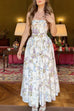 Karleedress Spaghetti Strap Floral Print Bustier A-line Maxi Dress