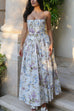 Karleedress Spaghetti Strap Floral Print Bustier A-line Maxi Dress