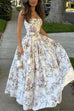 Karleedress Spaghetti Strap Floral Print Bustier A-line Maxi Dress