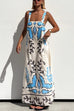 Karleedress Square Neck Tie Knot Backless Printed Maxi Cami Dress