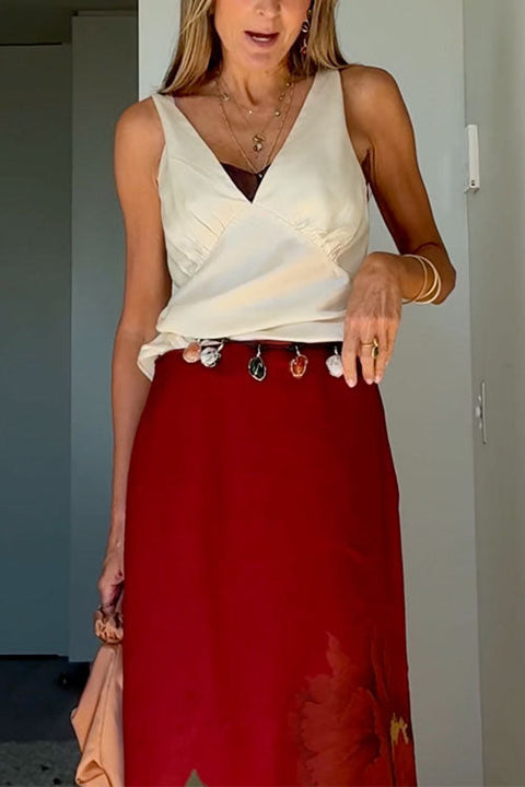 V Neck Sleeveless Satin Top