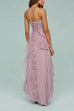 Karleedress Strappy Halter Neck Ruffle Trim Asymmetric Hem Pleated Maxi Dress