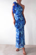 Karleedress Ruffle One Shoulder Floral Print Bodycon Maxi Dress