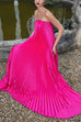 Strapless V Neck Pleated Maxi Party Dress