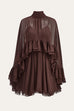 Chic High Neck Sheer Ruffle Hem Cape Mini Dress