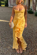 Karleedress Spaghetti Strap Mesh Splice Draped Ruffle Maxi Dress