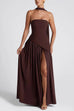 Karleedress Strapless Back Lace-up High Slit Splice Maxi Dress