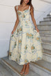 Karleedress Lace Trim Drawstring Floral Print Midi Cami Dress