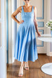 Square Neck Sleeveless A-line Striped Midi Dress