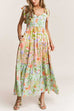 Karleedress V Neck Bow Shoulder Tiered Floral Print Maxi Dress