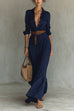 Karleedress Lapel Long Sleeves Button Up Maxi Dress With Belt