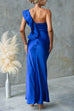 Ruffle One Shoulder Satin Maxi Party Dress