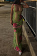 Karleedress V Neck Sleeveless Rose Print Bodycon Maxi Dress