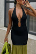 Karleedress Halter Open Back Cut Out Slit Ruffle Maxi Dress