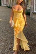 Karleedress Spaghetti Strap Mesh Splice Draped Ruffle Maxi Dress