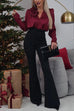 Karleedress V Neck Long Sleeves Flower Detail Satin Shirt