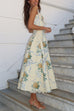 Karleedress Lace Trim Drawstring Floral Print Midi Cami Dress