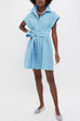 Short Sleeves Button Down Tie Waist Striped Mini Dress