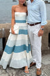 Strapless Color Block A-line Swing Maxi Dress