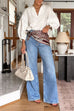 V Neck Ruched Puff Sleeves Casual Top