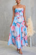 Strappy Ruched Waist Slit Floral Print Maxi Dress