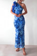 Karleedress Ruffle One Shoulder Floral Print Bodycon Maxi Dress