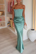 Karleedress Strapless Ruched Satin Splice Bodycon Maxi Dress