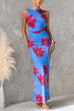 Low-cut Back Sleeveless Floral Print Maxi Dress