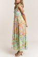 Karleedress V Neck Bow Shoulder Tiered Floral Print Maxi Dress