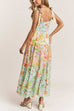Karleedress V Neck Bow Shoulder Tiered Floral Print Maxi Dress