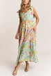 Karleedress V Neck Bow Shoulder Tiered Floral Print Maxi Dress