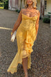 Karleedress Spaghetti Strap Mesh Splice Draped Ruffle Maxi Dress