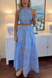 Karleedress Lace Hollow Out Sleeveless Crop Top High Waist Maxi Skirt Set