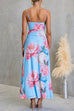 Strappy Ruched Waist Slit Floral Print Maxi Dress